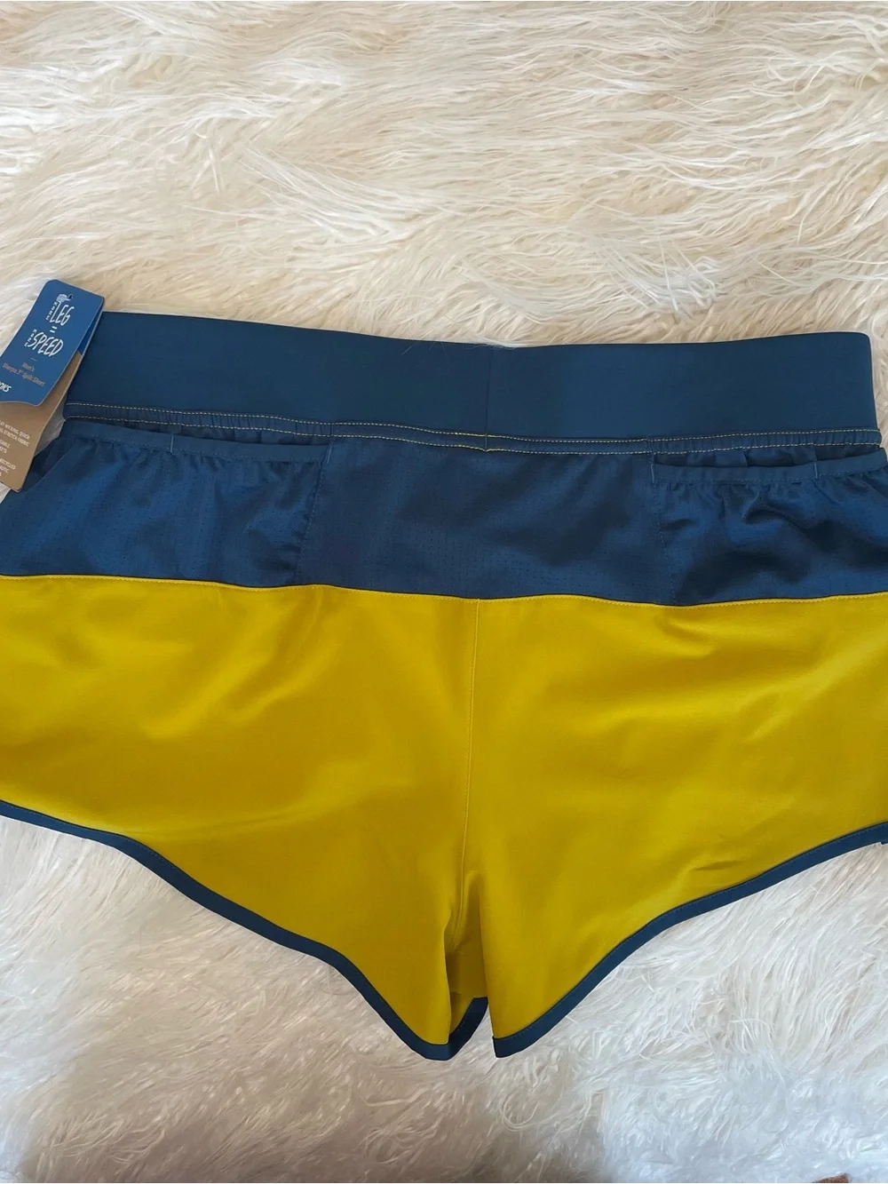 Brooks Men’s Mustard Yellow Running Shorts with Navy Accents